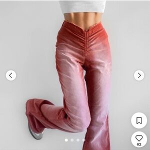 Urban Outfitters Ruched V Front Low Rise Faded Red Corduroy Flare Size 25